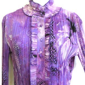 SiLK St John Couture Label Ruffle Blouse Silk Purple Crinkle 6